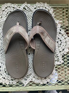 Crocs Brown Suede-Look Flip Flops Size 10